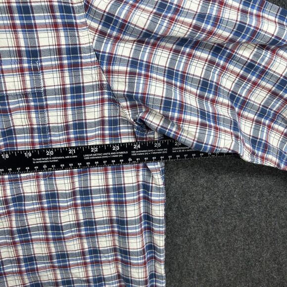 LL Bean Shirt Men’s Extra Large Red White Blue Plaid Pockets Casual Button Down - Picture 6 of 8